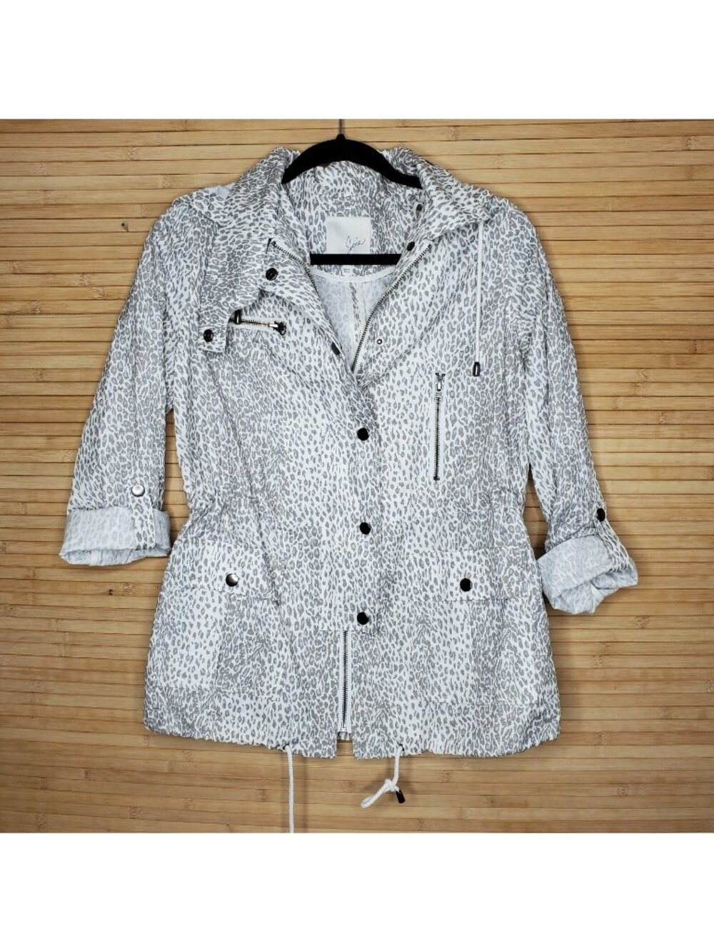 Joie Womens sz S White Gray Barker Jacket a' Leopard Zip Toggle Hood